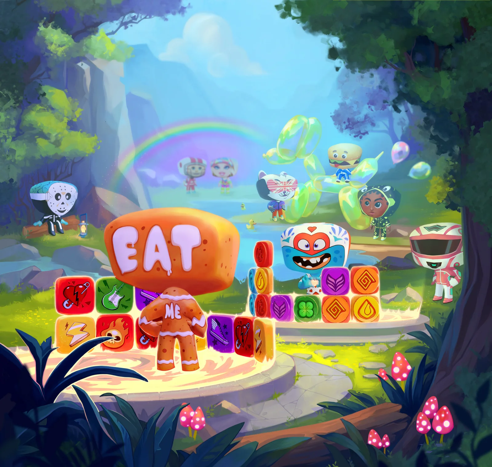 Original Puzzle Punks artwork featuring its characters and match-3 tiles